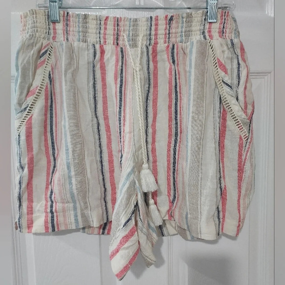 Briggs Multicolor Stripes Linen Blend Pull-On Shorts in Size XL - Picture 2 of 10